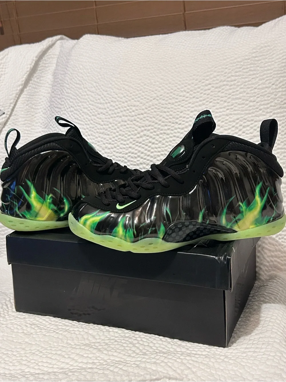 Black Athletic Sneakers with Neon Green Flame Accents